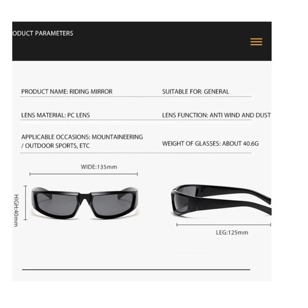 Black Rectangle Sunglasses  Style Fashion Sport Anti Wind Dust PC Lens‎ Lentes